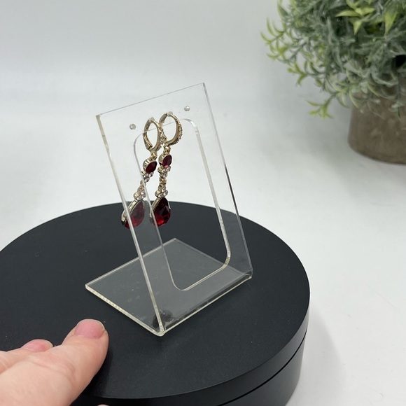 Givenchy Womens Gold Tone Red and Clear Crystal Dangle Drop Earring New - Picture 4 of 10